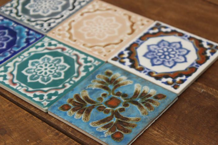 南プロヴァンス風デコレーションタイル・ミニ/約8cm角 日本製 陶器