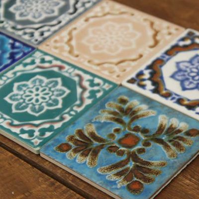 南プロヴァンス風デコレーションタイル・ミニ/約8cm角 日本製 陶器  