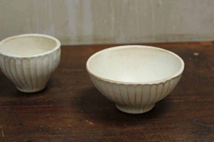 益子焼・キナリしのぎ飯碗/ごはん茶碗 手作り わかさま陶芸 若林