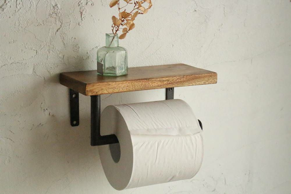 カワイイ木と鉄のトイレットペーパーホルダー