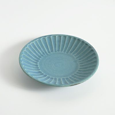 益子焼・シャビーターコイズ しのぎ7寸皿(21cm)/大皿 手作り わかさま