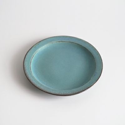 益子焼・シャビーターコイズ丸皿S (16.5cm)/取り皿 ケーキ皿