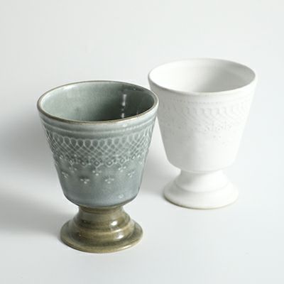 益子焼・レースゴブレット/カップ 陶器のコップ わかさま陶芸