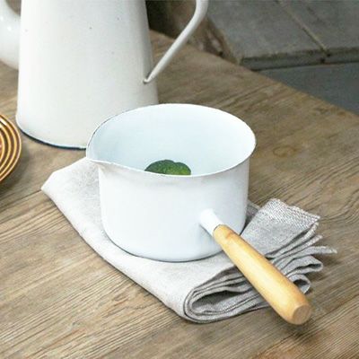 フランスアンティーク ホーロー 鍋 シャビー ミルクパン 琺瑯 ホワイト