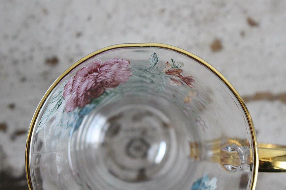 ブルームガラスカップ＆ソーサー 色とりどりの花々が美しく咲き誇るガラスと磁器11