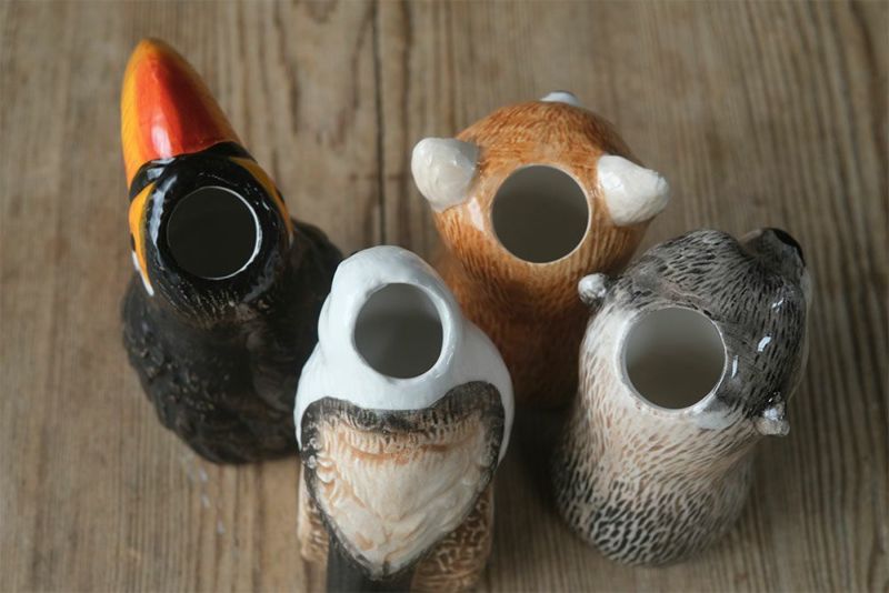陶器製抽象動物花瓶セット かわいい陶器のアニマルマルチベースⅢ おしゃれなインテリア