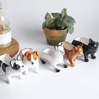 可愛い犬猫の陶器製ジュエリーボックス