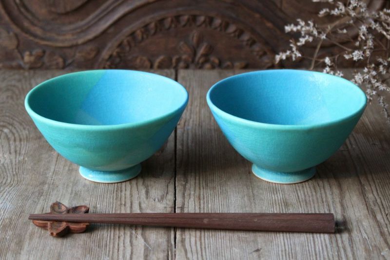 飯沼耕市の色彩碧釉の大きな茶碗