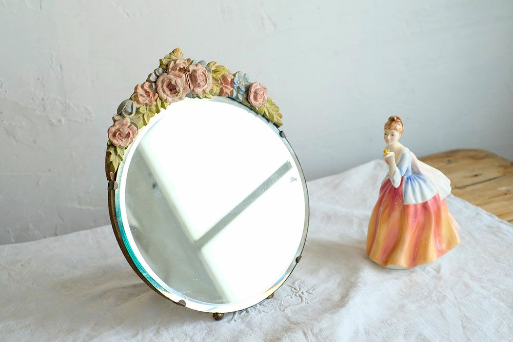 アンティーク バーボラミラーL 1900年代初頭に流行った粘土細工を使用した卓上鏡