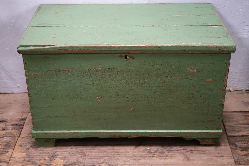 アンティーク ペイントブランケットボックス 蓋付き木箱 大型収納