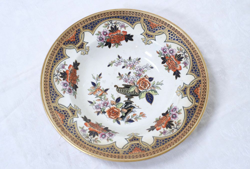 アンティークスーププレート 花模様 古い陶器のお皿 食器の通販