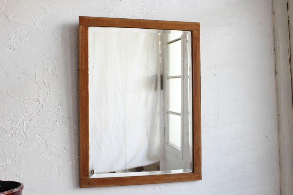 アンティーク ウッドフレームミラー/スクエア イギリス　木製枠 壁掛け鏡02