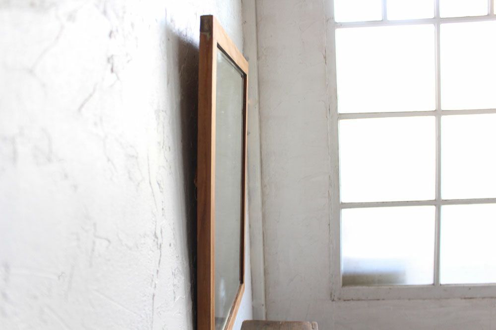 アンティーク ウッドフレームミラー/スクエア イギリス　木製枠 壁掛け鏡03