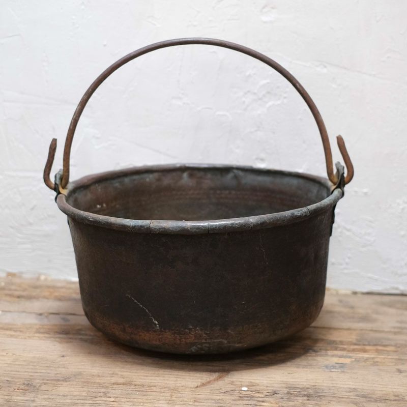 アンティークコッパーポット イギリス 幅42cm 古ぼけた大きな銅鍋 
