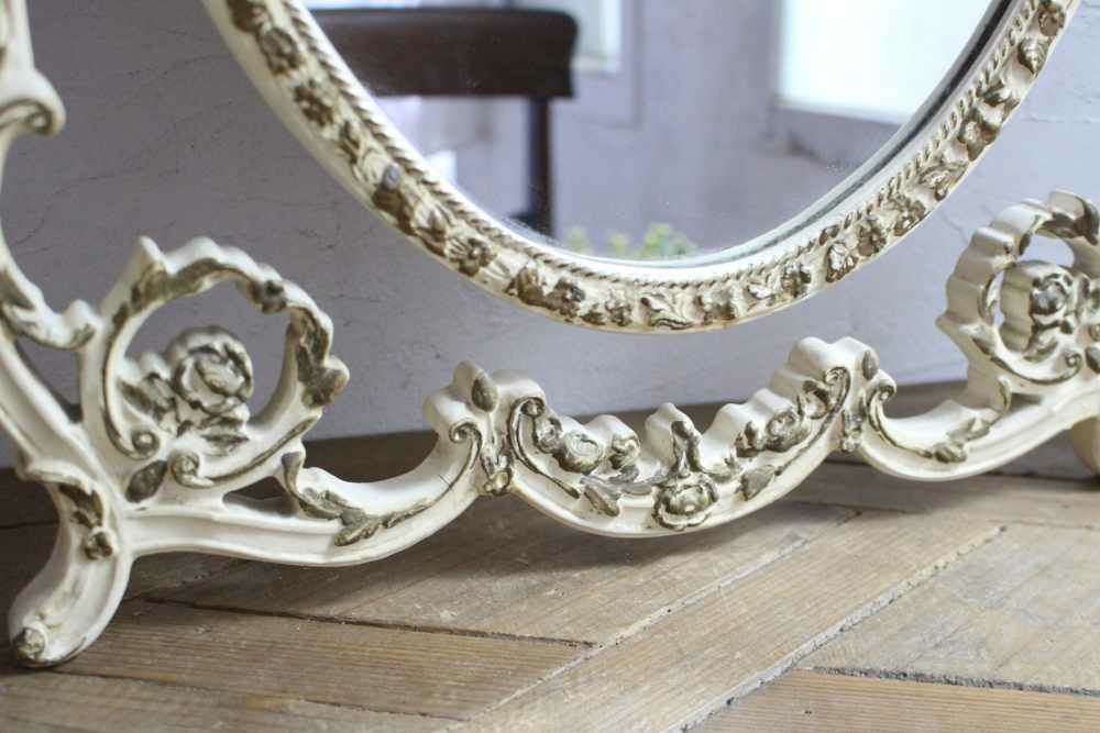 ヴィンテージトリフォールドミラー ローズ３面鏡装飾