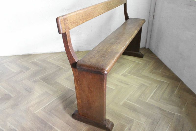 アンティークベンチ イギリス 木製 背もたれ付きシンプルな長椅子の