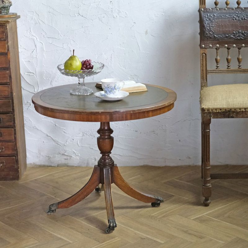 コーヒーテーブル サイドテーブル イギリス製 猫脚 レザートップ