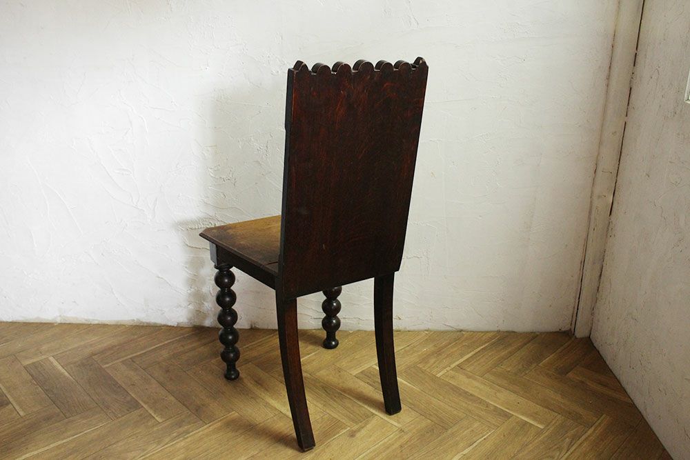 アンティーク ホールチェア イギリス オーク材 ボビンレッグの屋敷椅子