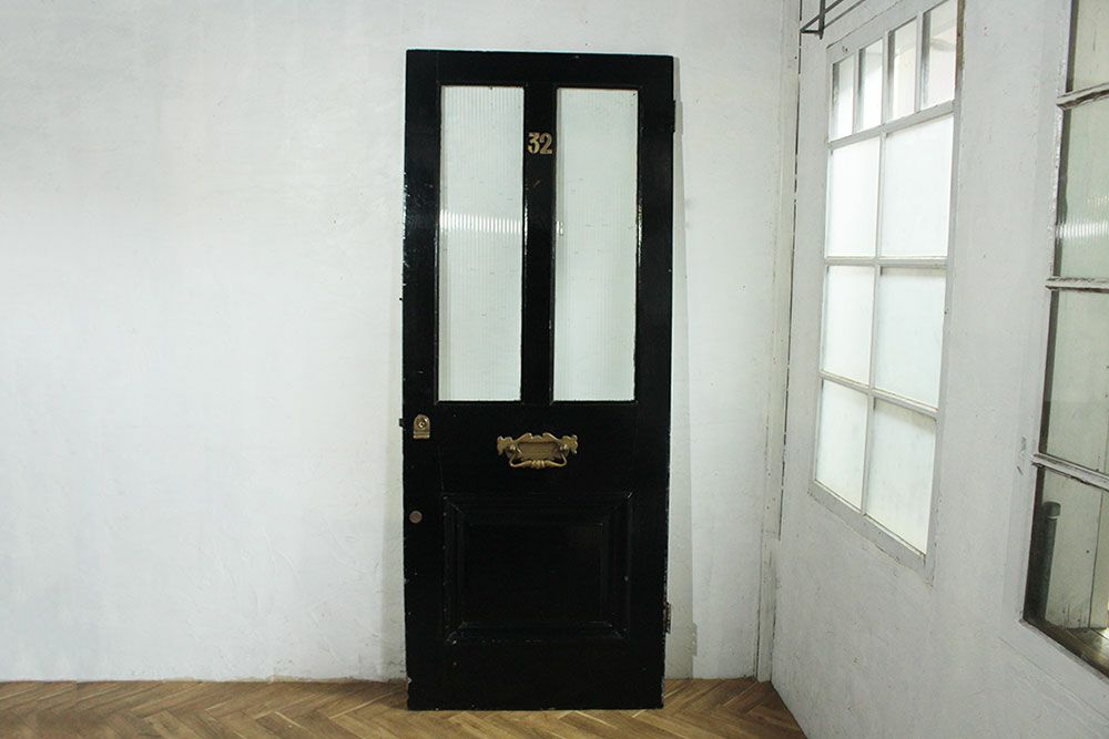 アンティークドア・ブラック32 イギリス ガラスと木製 黒い