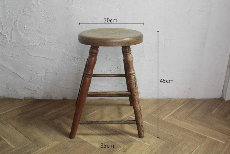 フランスアンティーク木製スツール/丸椅子イス/踏み台/腰掛け(80-204-1