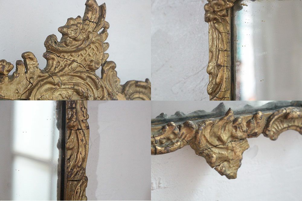 アンティーク ゴールドミラー/ロカイユ イギリス 貝殻の曲線や植物の葉ロカイユ装飾11