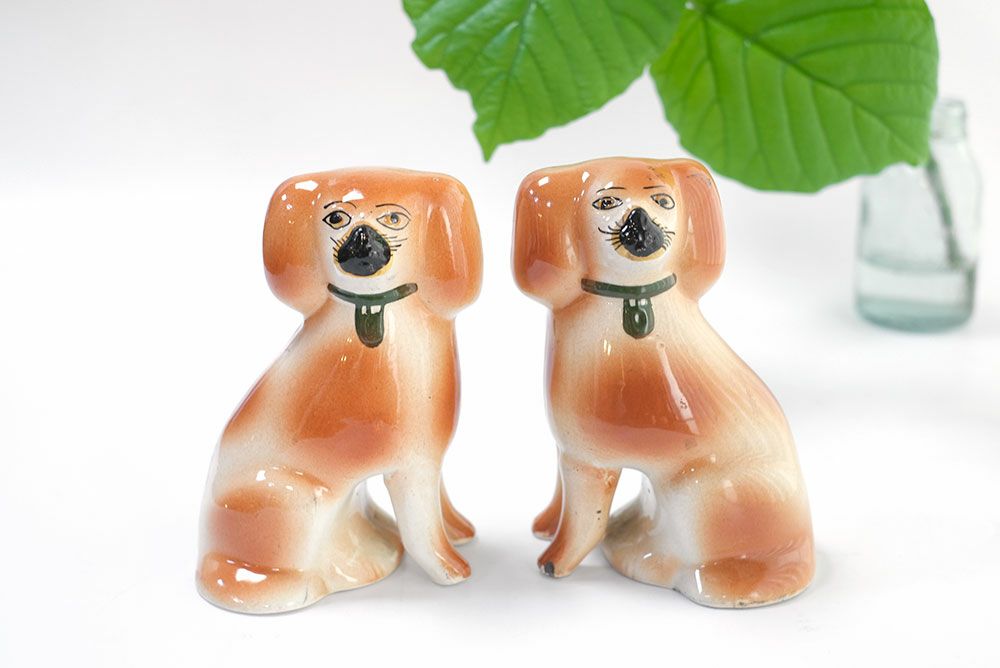 アンティーク スタッフォードシャードッグ/ペア イギリス 陶器犬の置物 