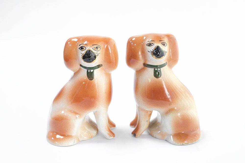 アンティーク スタッフォードシャードッグ/ペア イギリス 陶器犬の置物