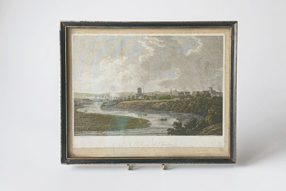 アンティークリトグラフ 川沿いの町 石版画 イギリスの通販 