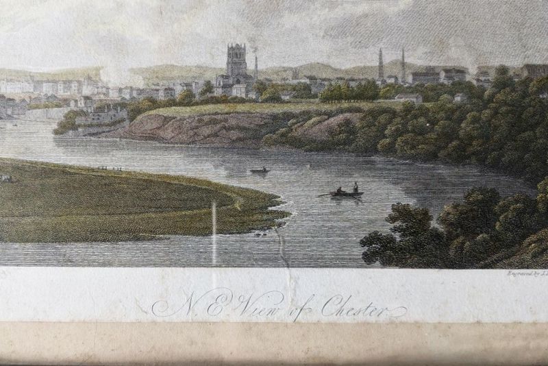 アンティークリトグラフ 川沿いの町 石版画 イギリスの通販 