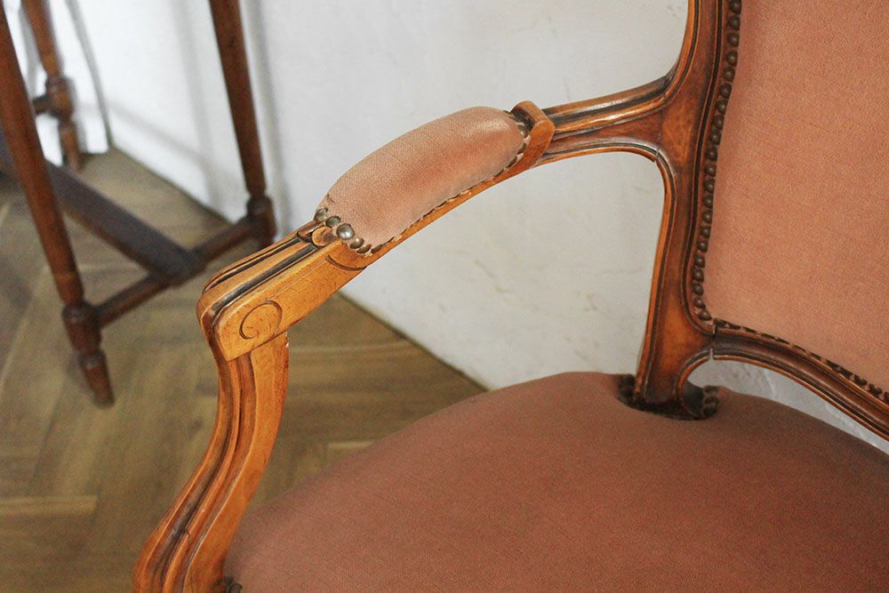 アンティークサロンチェア ルイ15世様式 ピンク 肘掛け椅子 アームチェア07