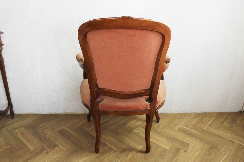 アンティークサロンチェア ルイ15世様式 ピンク 肘掛け椅子 アームチェア09