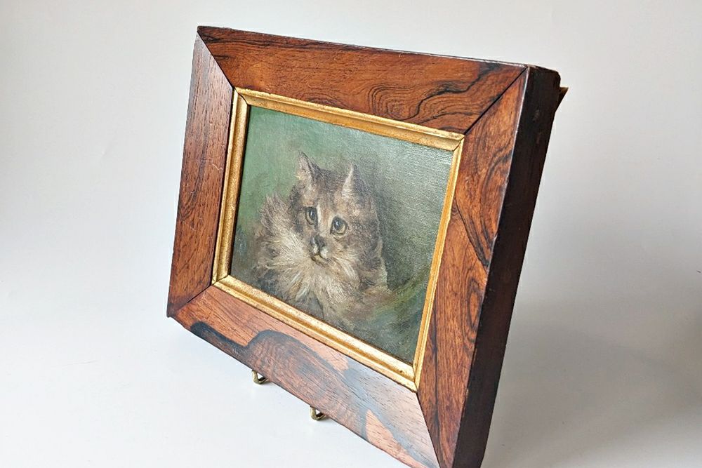 アンティーク　ビンテージ　フランス　１９００年頃　猫　ネコ　古い額縁　壁掛け