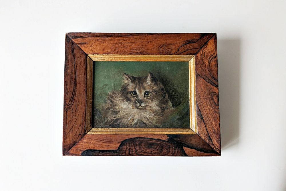 アンティーク油絵猫