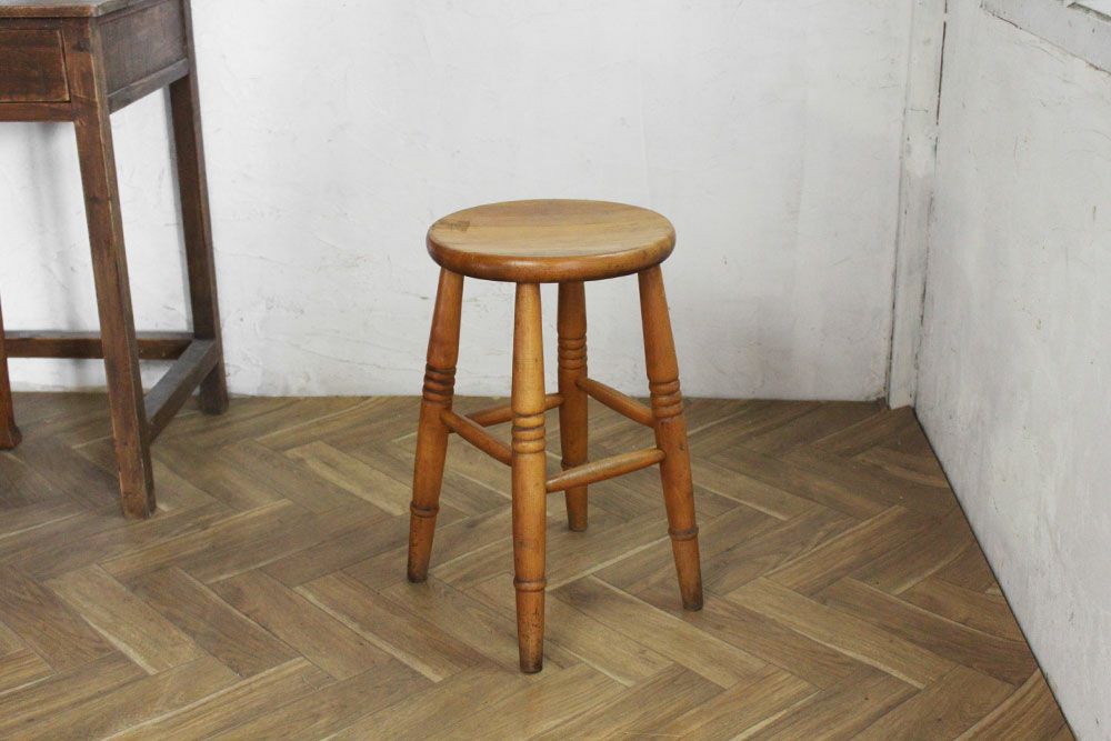英国アンティーク木製スツール/丸イス椅子/チェア/踏み台/飾り棚(80