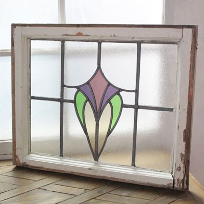 ヴィンテージ ステンドグラス シンプルな格子 イギリス民家の窓ガラス 