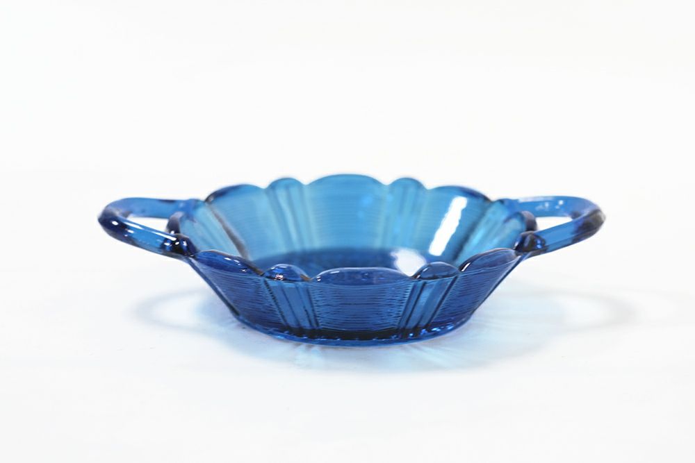 アンティークガラス耳付き皿ブルー