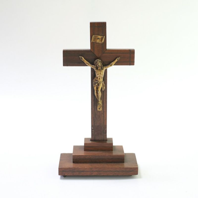 アンティーク 陶器 聖水盤 イエス・キリスト 壁掛け 十字架 キリスト教-