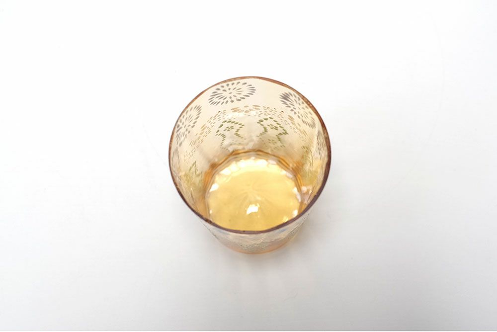 アンティーク レモネードグラス フランス 透明感のあるオレンジのエナメルグラス内部