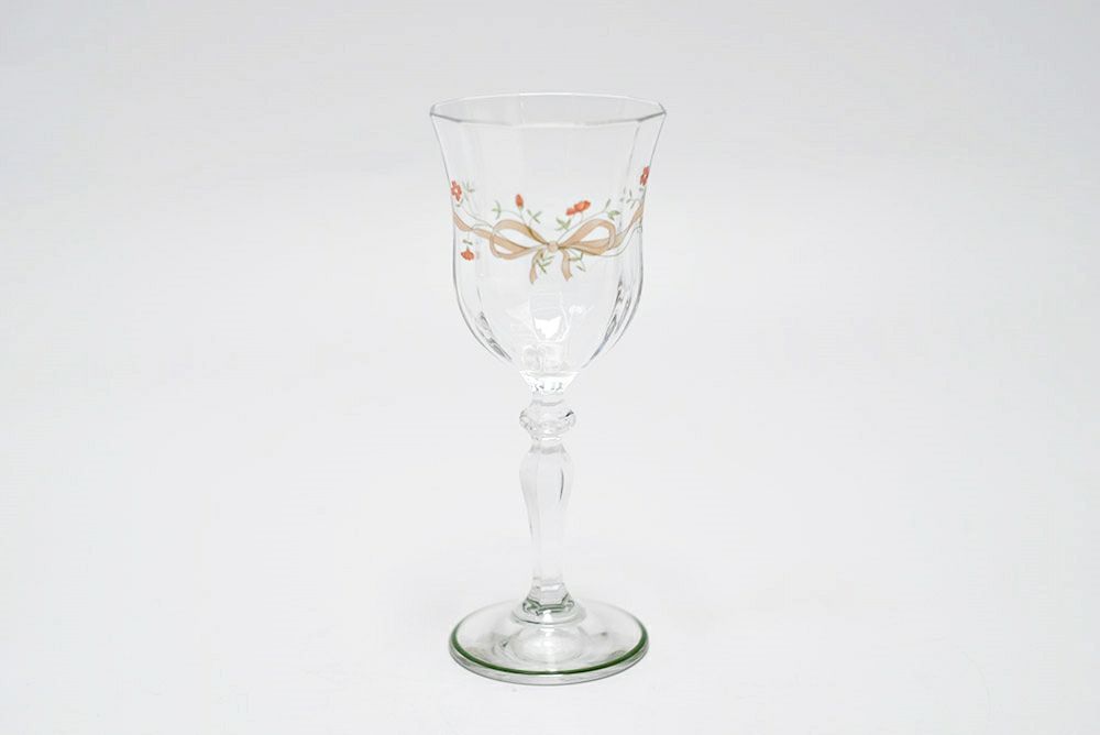 ヴィンテージ ワイングラス 花とリボン イギリス クリスタルガラスの 