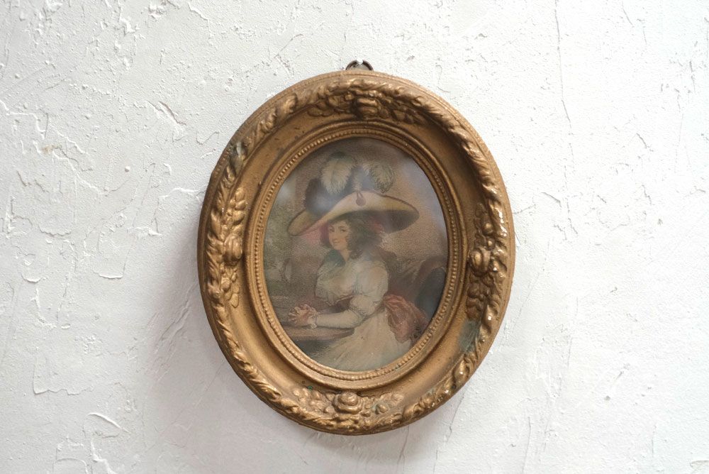 アンティーク 貴婦人の肖像画 19世紀 オーバルフレーム 額縁