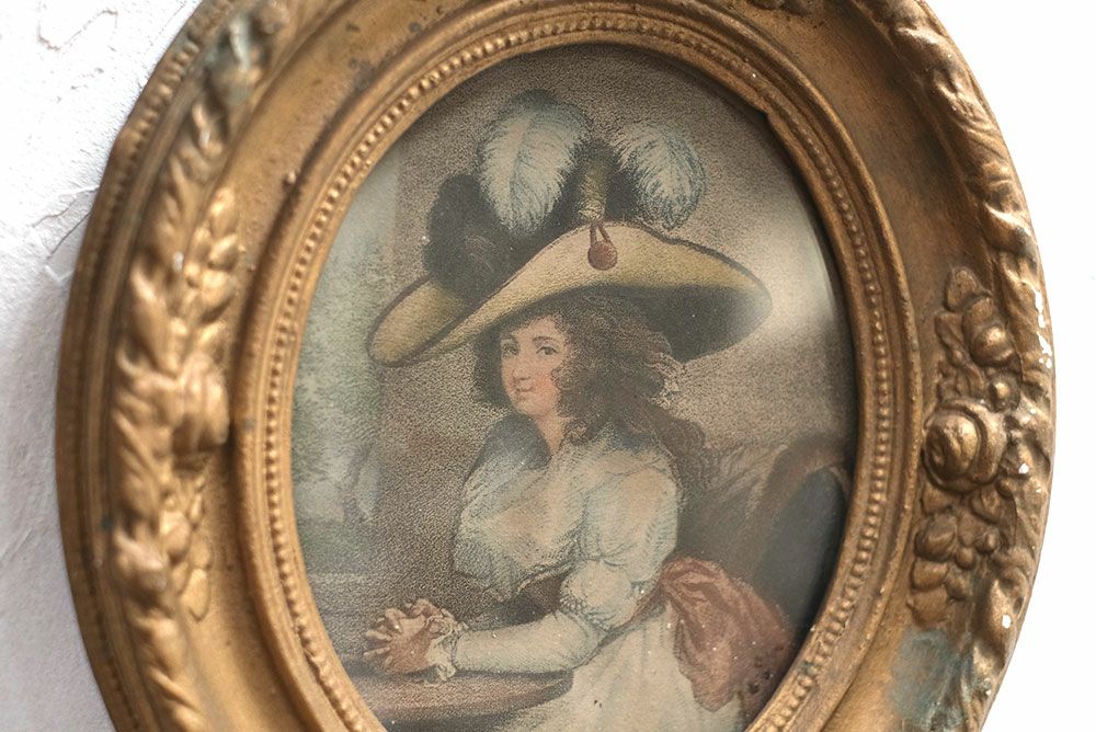 アンティーク 貴婦人の肖像画 19世紀 オーバルフレーム 額縁1