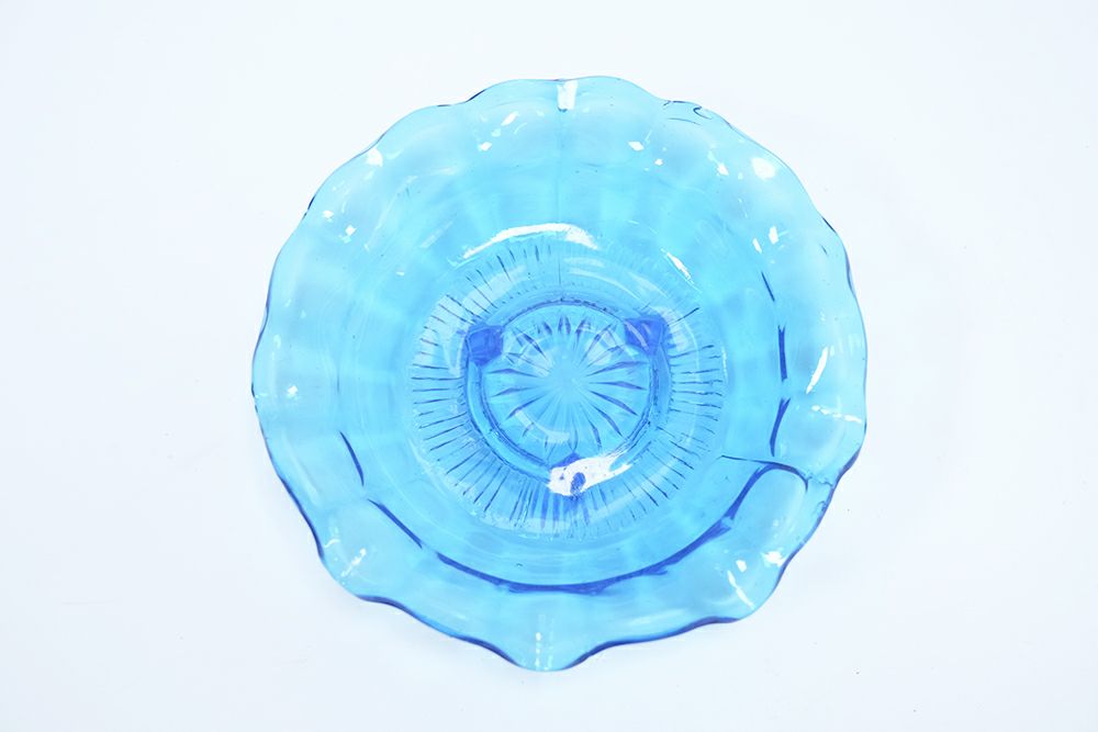 アンティーク ガラスコンポティエB ブルー色鮮やかなフランスのガラストレイ3