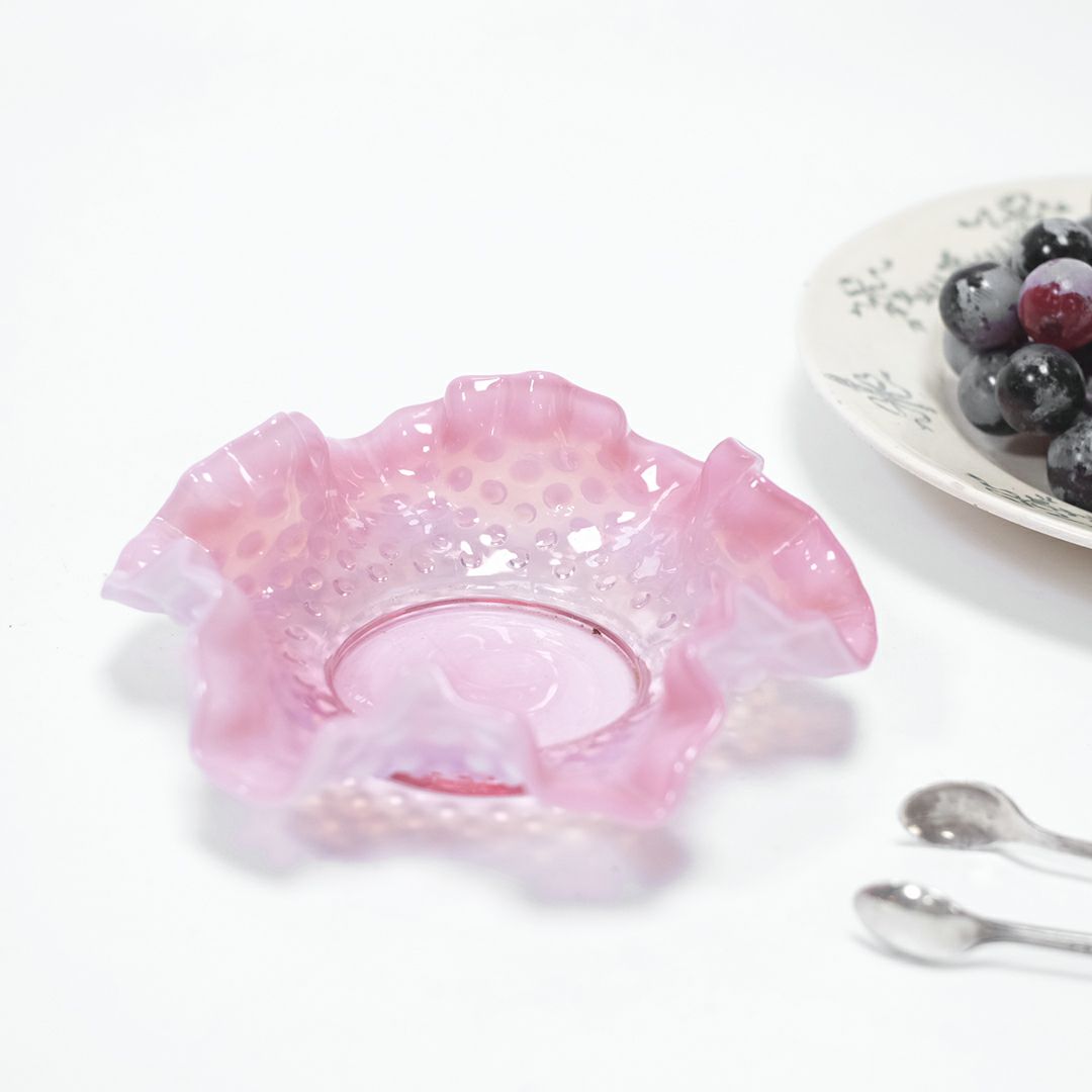 アンティーク ガラストレイ フリル イギリス ピンク皿
