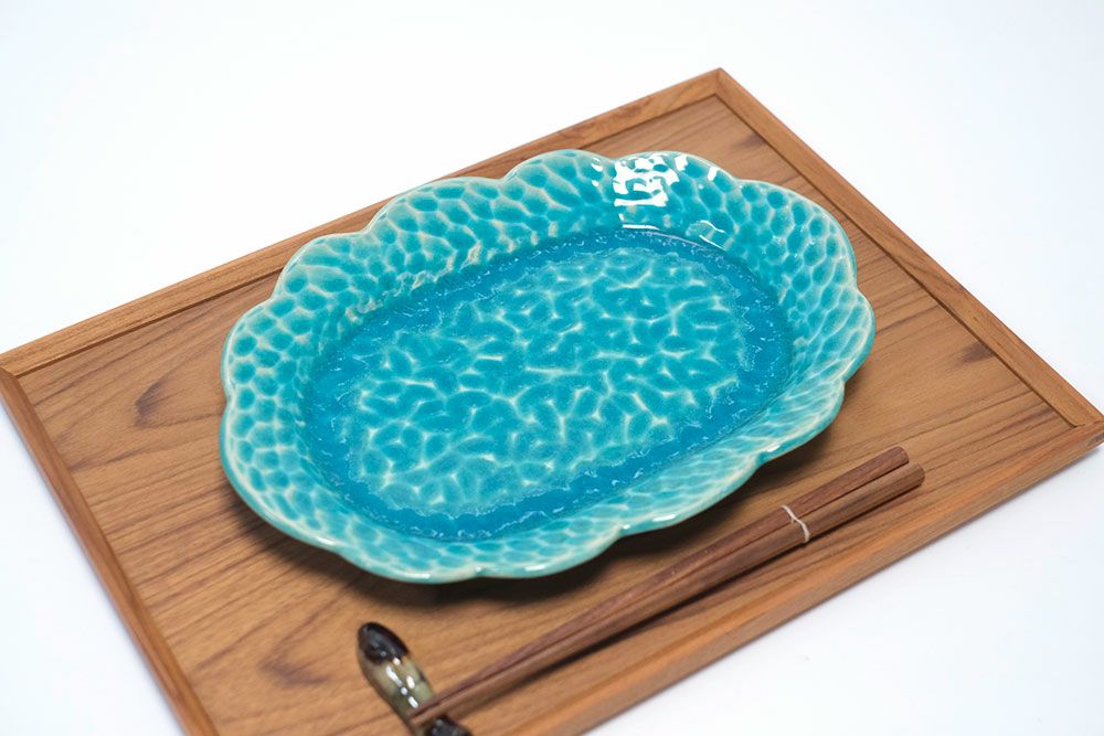 沖縄やちむん　新品未使用　大皿 やちむん 沖縄 新里みお ミナモプレート オーバル皿 の通販