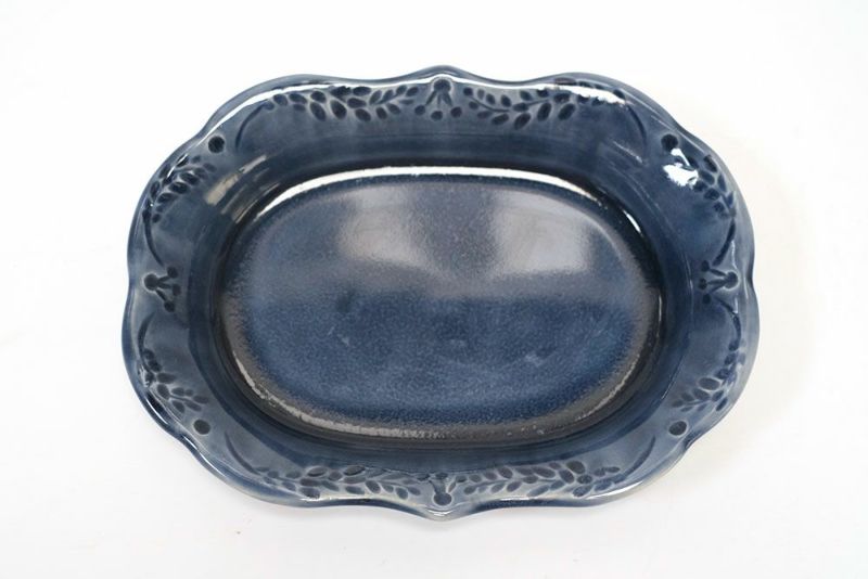 やちむん 沖縄 新里みお 月桃リムプレート オーバル皿 青 の通販