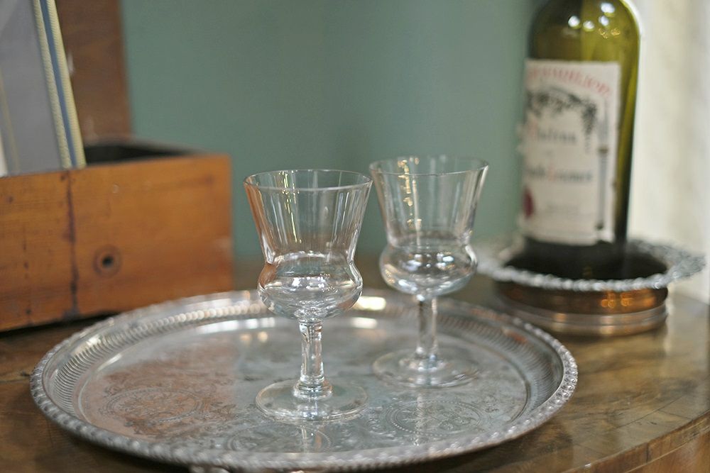 アンティーク 手吹きのグラスフランス ワイングラス 2個セット