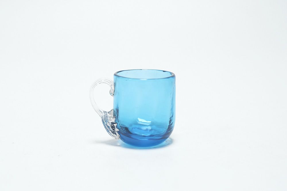アンティーク 小さなガラスコップ 青 フランス1