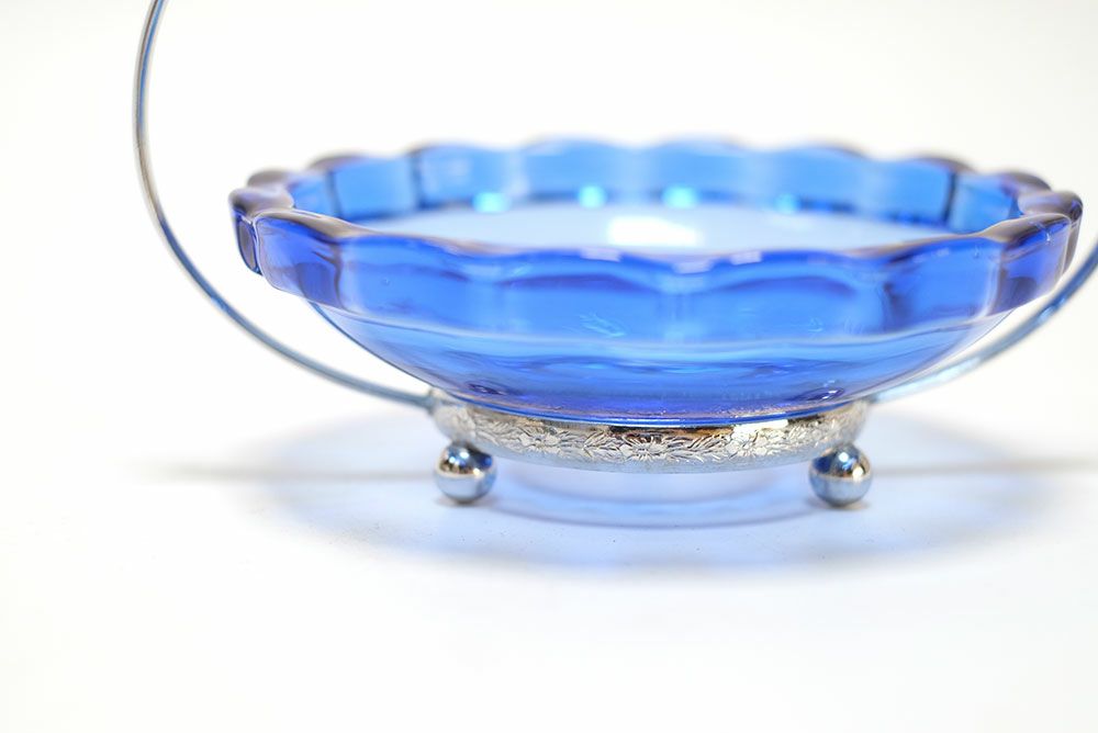 アンティーク ジャムディッシュ イギリス 綺麗な青いガラス器3