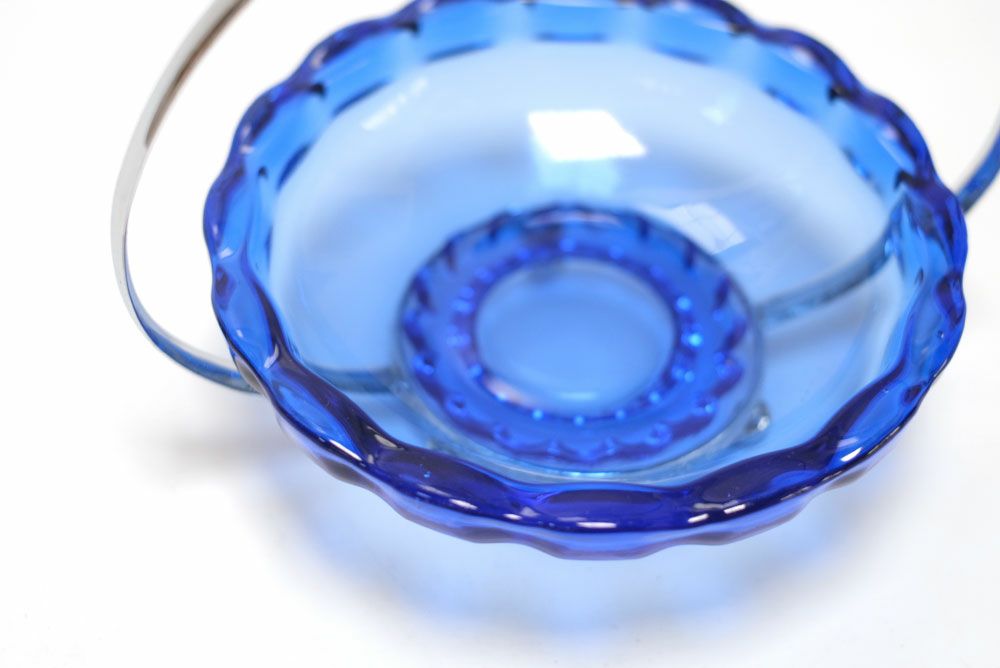 アンティーク ジャムディッシュ イギリス 綺麗な青いガラス器4