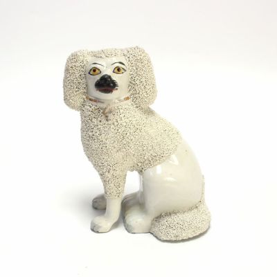 アンティークスタッフォードシャープードル 親子 犬の陶器フィギュリン ...